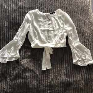 F21 White Crop Top with Flare Sleeves and Back Tie